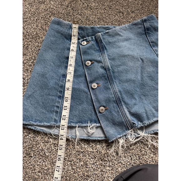 American Eagle Denim Skirt Mini Blue Button Front Frayed Hem Size 2 Stretch - Picture 6 of 6